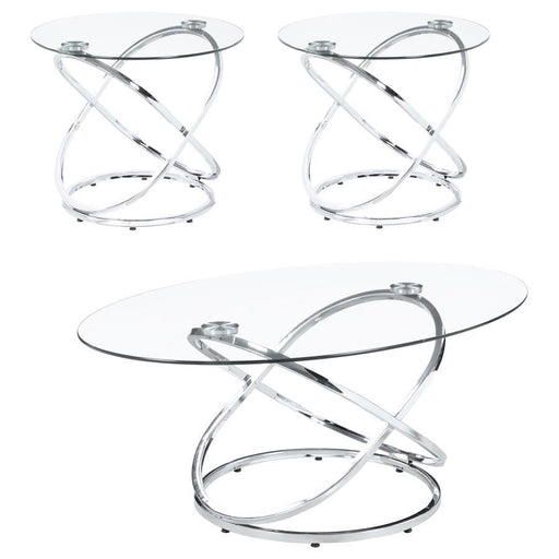 Warren - 3 Piece Oval Glass Top Coffee Table Set - Chrome - Simple Home Plus