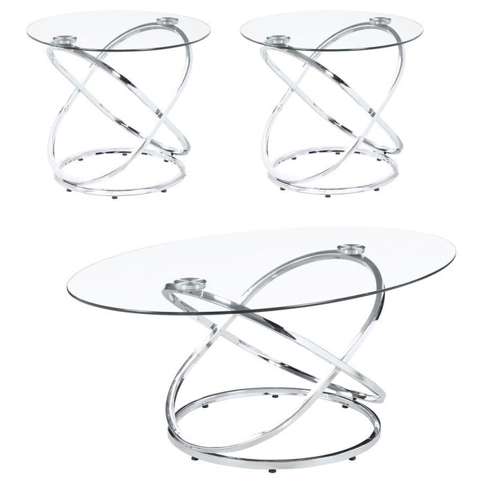 Warren - 3 Piece Oval Glass Top Coffee Table Set - Chrome - Simple Home Plus