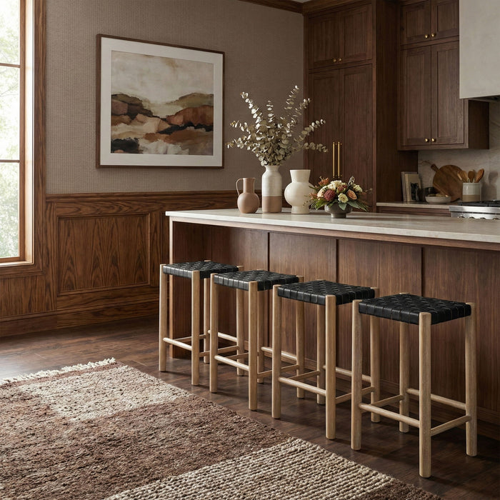 Entwine - Vegan Leather Upholstered Backless Counter Stool - Painted Natural - Simple Home Plus