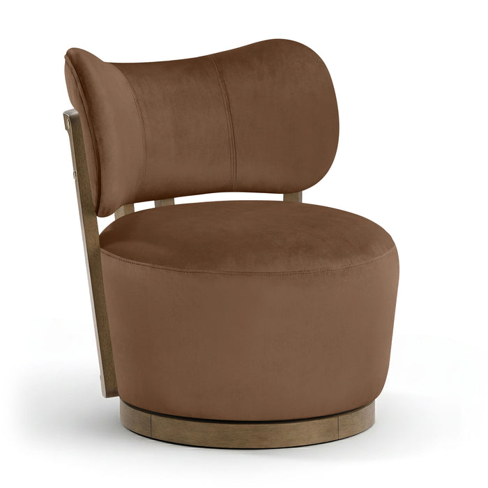 Elara - Velvet Upholstered Swivel Accent Chair - Stained Brown - Simple Home Plus