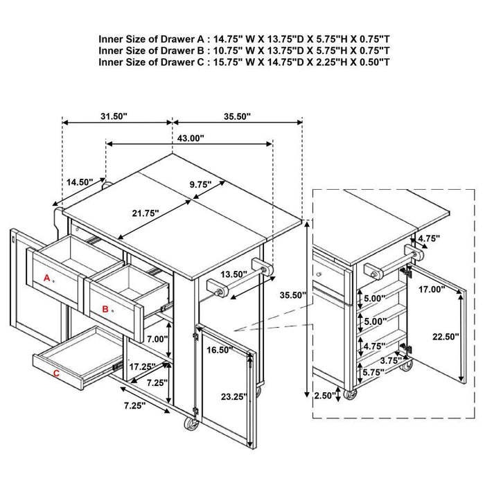 Jalen - 3 Door Mobile Kitchen Cart - Natural Brown And White - Simple Home Plus