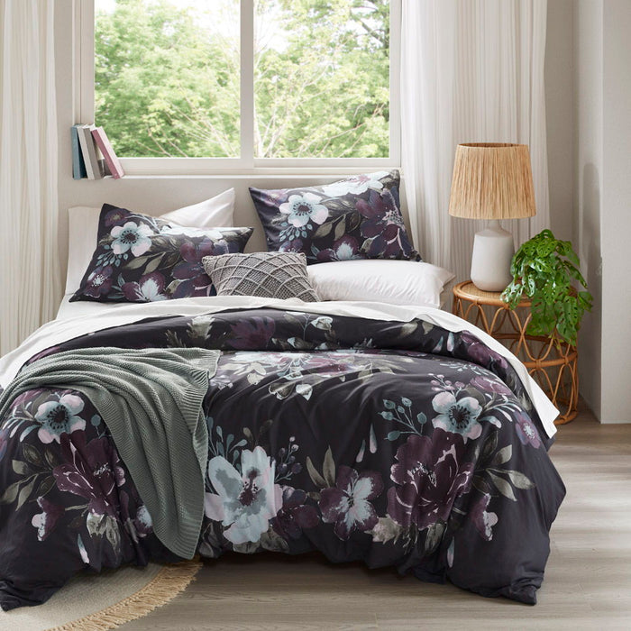 Jolene - 3 Piece Full/Queen Duvet Cover Set - Dark Gray/Plum - Simple Home Plus