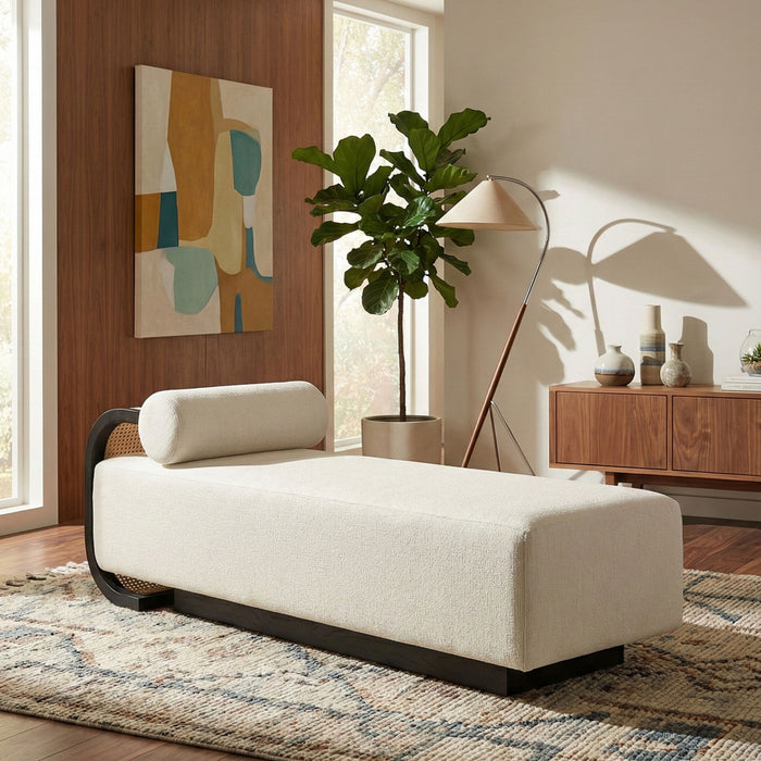 Zephyr - Linen Textured Fabric Upholstered Chaise - Painted Black Base - Simple Home Plus
