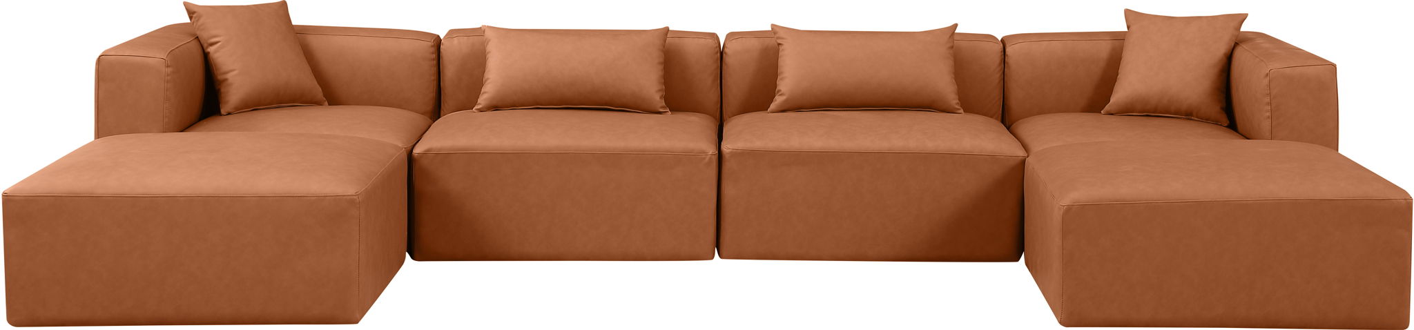 Cube - 6 Piece Modular Double Chaise Sectional - Cognac - Simple Home Plus