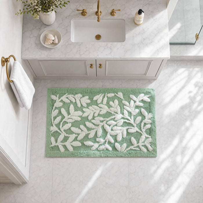 Serene - 34" x 21" Cotton Tufted Bath Rug - Sage Green