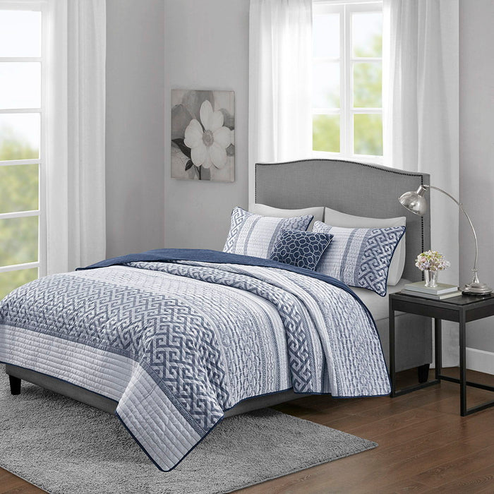 Bennett - King 4 Piece Reversible Coverlet Set - Navy - Simple Home Plus