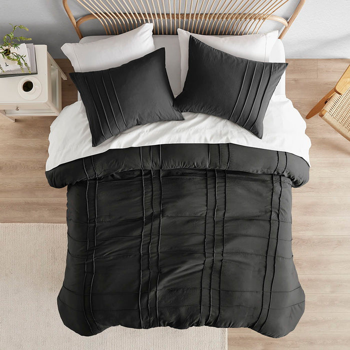 Porter - Twin/Twin Long Soft Washed Pleated Comforter Set - Black - Simple Home Plus