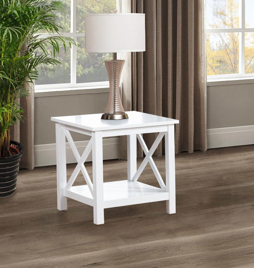 Skyview - Square Pine Wood Side End Table With Shelf - White - Simple Home Plus
