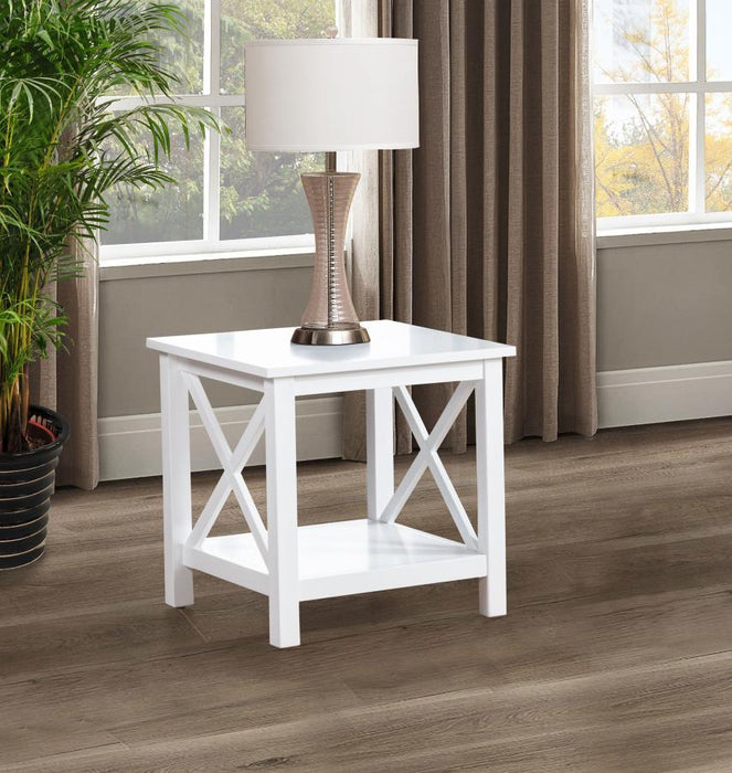 Skyview - Square Pine Wood Side End Table With Shelf - White - Simple Home Plus