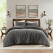 Lyon - 3 Piece Full/Queen Waffle Washed Comforter Set - Charcoal - Simple Home Plus