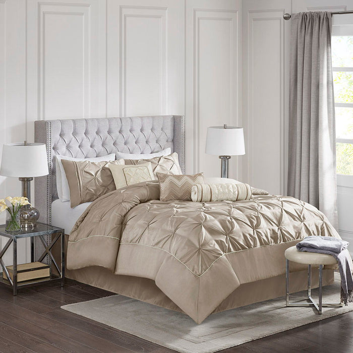 Laurel - Queen 7 Piece Tufted Comforter Set - Taupe - Simple Home Plus