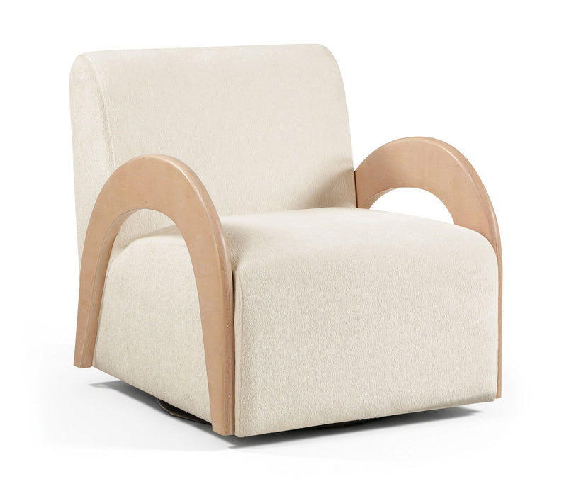 Neria - Chenille Fabric Upholstered Swivel Accent Chair - Cream / Painted Natural - Simple Home Plus