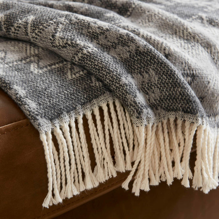 Alberta - Cotton Blend Throw - Gray Aztec - Simple Home Plus