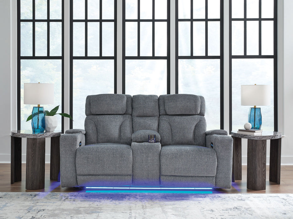 Studio Cave - Steel - Power Reclining Loveseat with Console - Simple Home Plus