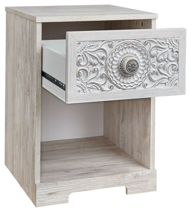 Paxberry - Whitewash - One Drawer Night Stand - Open Cubby - Simple Home Plus