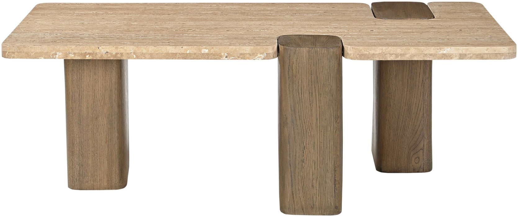Ravenna - Genuine Fabric Travertine And Oak Wood Table - Simple Home Plus