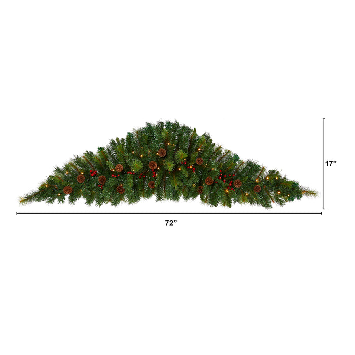 6' Christmas Swag with 50 Lights, Berries and Pine Cones