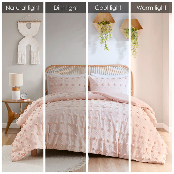Lucy - Clip Jacquard Twin Comforter Set - Pink - Simple Home Plus
