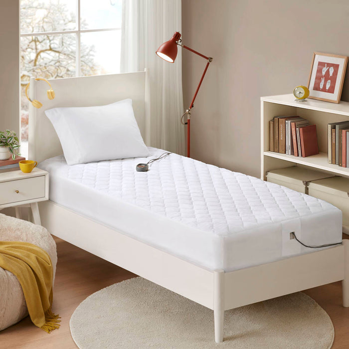 Cotton - Full Deep Pocket Heated Mattress Pad-20 Heat Settings - White