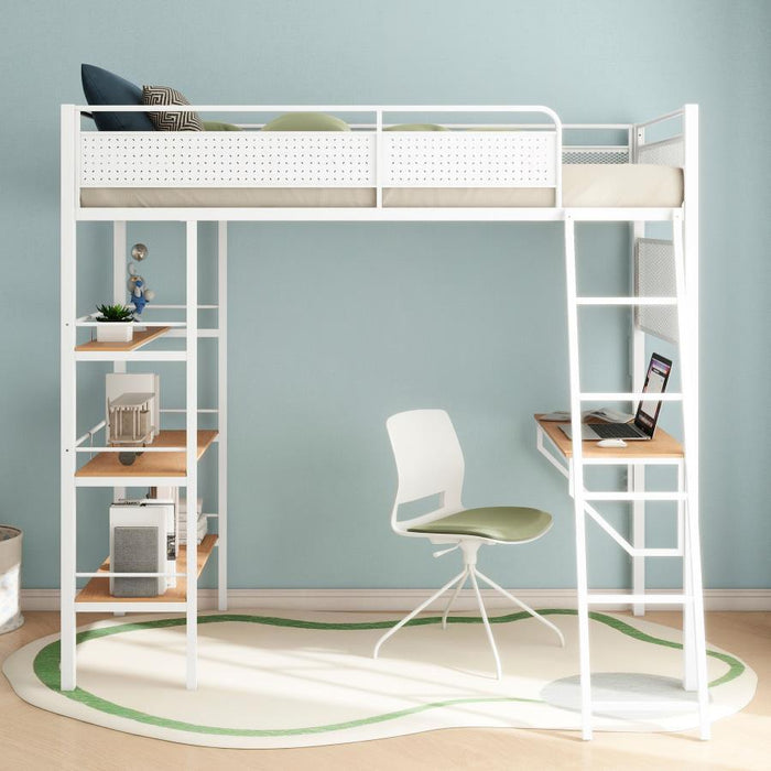 Campus - 3-Shelf Metal Twin Workstation Loft Bed - Simple Home Plus