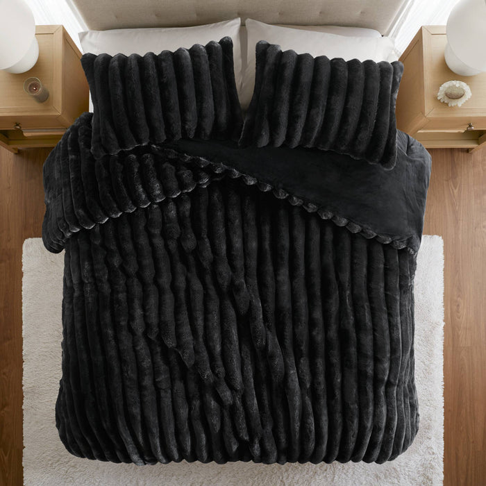 Jasmine - 3 Piece Full/Queen Ultrasoft Ribbed Comforter Set - Black - Simple Home Plus