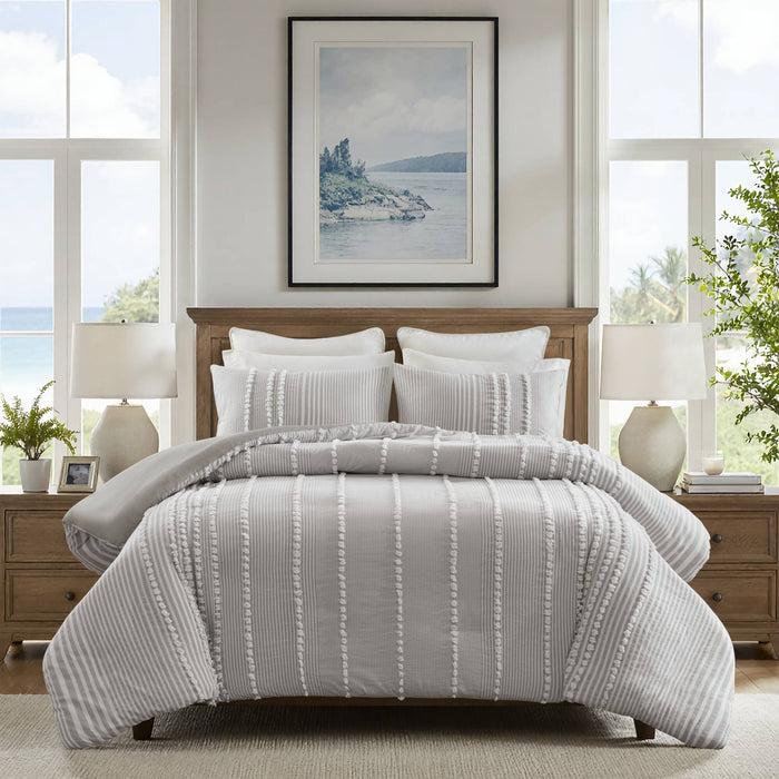 Anslee - 3 Piece Full/Queen Yarn Dyed Duvet Cover Set - Gray
