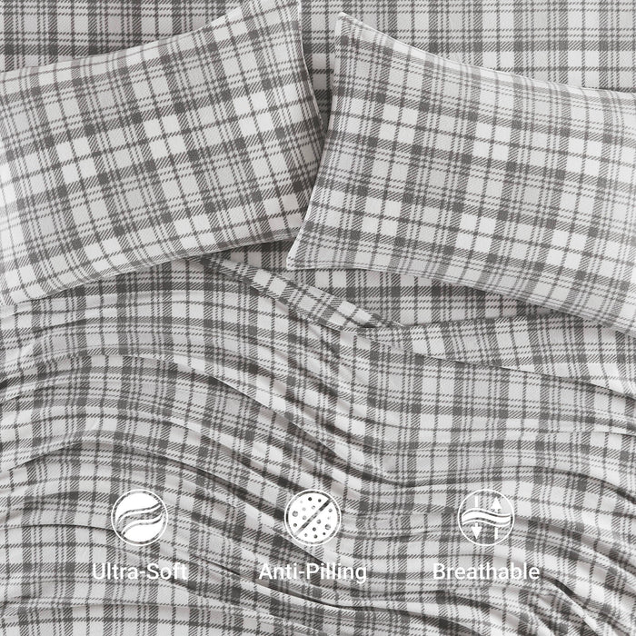 Micro Fleece - Twin Sheet Set - Gray Plaid - Simple Home Plus
