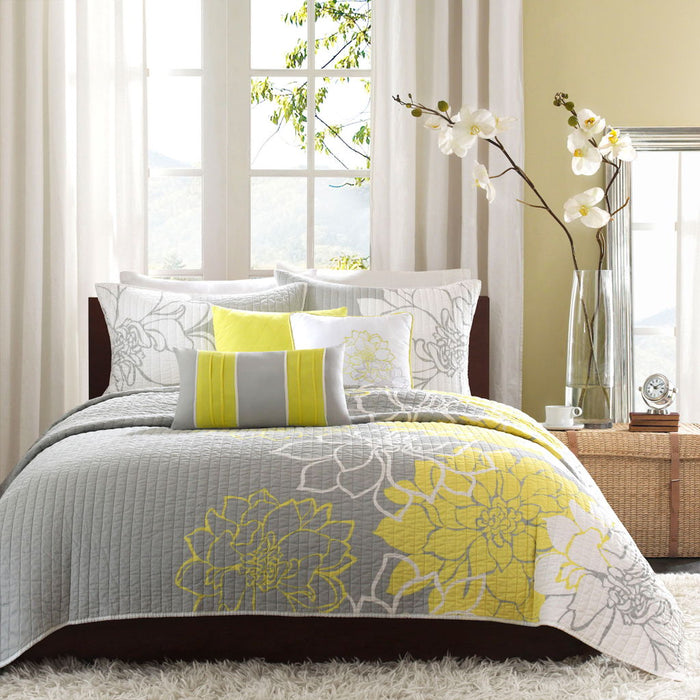 Lola - King 6 Piece Reversible Printed Coverlet Set - Yellow