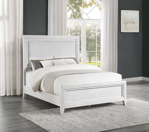 Marielle - Queen Headboard LED Panel Bed - Distressed White - Simple Home Plus