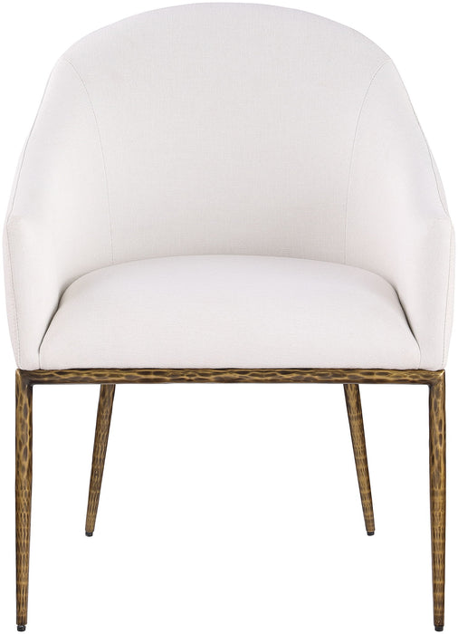 Ferro - Linen Textured Performance Fabric Upholstered Dining Arm Chair - Cream / Brushed Gold - Simple Home Plus