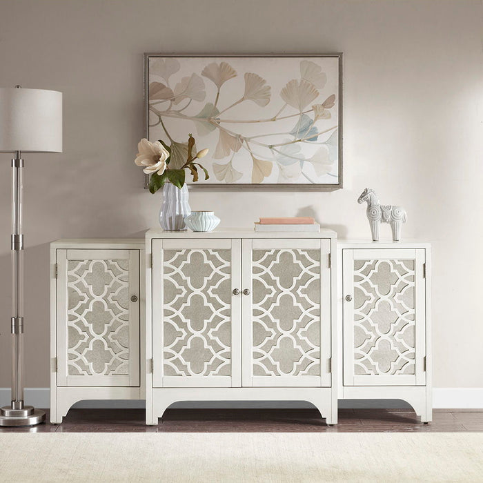 Verona - Dining Buffet Server Quaterfoil Design Kitchen Storage Cabinet With Mirrored Doors - Cream - Simple Home Plus