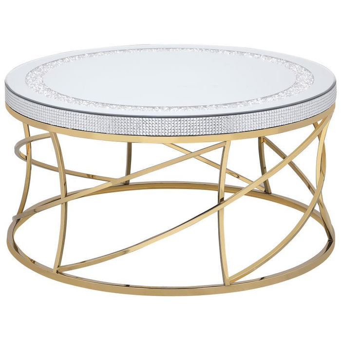 Elise - Round Mirror Top Stainless Steel Coffee Table - Gold - Simple Home Plus