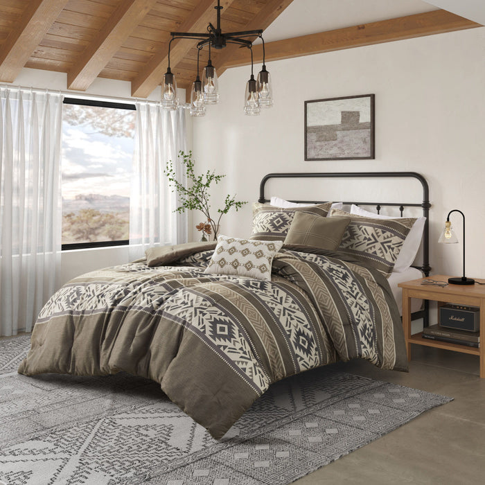 Mariposa - 5 Piece King/California King Stripe Herringbone Comforter Set With Throw Pillows - Brown - Simple Home Plus