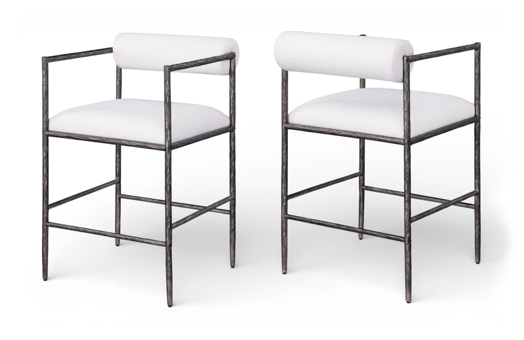 Axis - Linen Textured Cream Fabric Upholstered Counter Stool (Set of 2) - Simple Home Plus