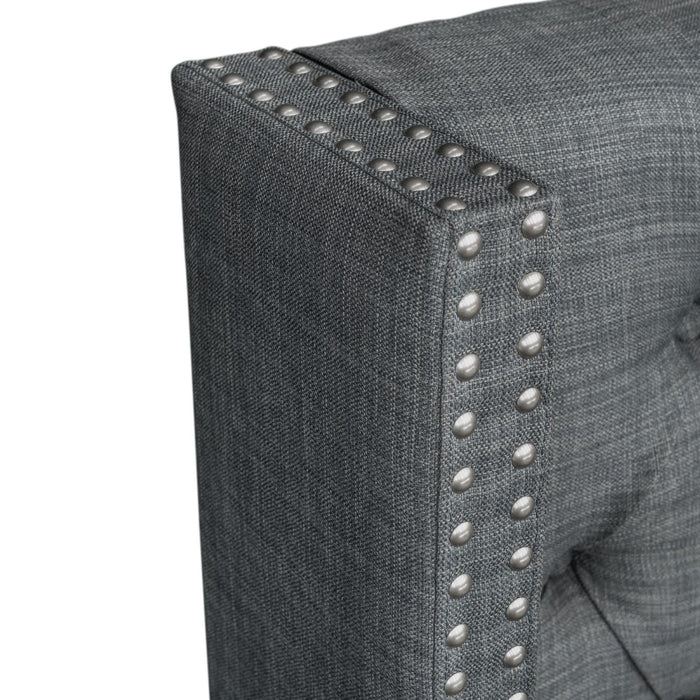 Amelia - King Upholstered Wingback Headboard With Button Tufting & Nailhead Trim Woven - Dark Gray - Simple Home Plus