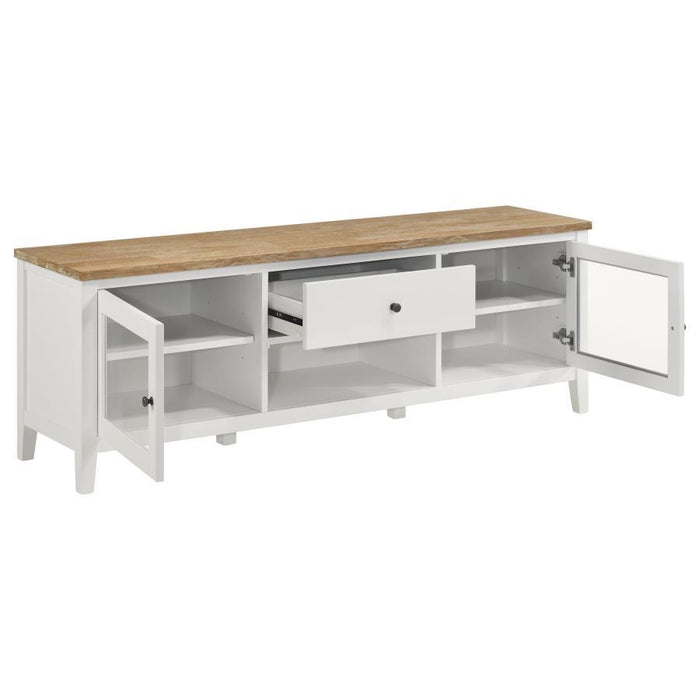 Hollis - 2 Door Wood TV Stand With Drawer - Brown And White - Simple Home Plus