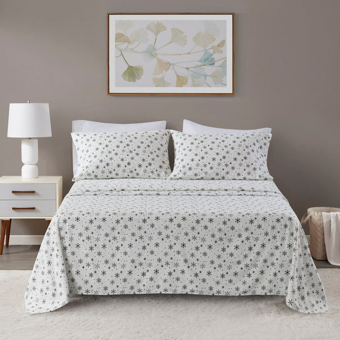 Oversized Flannel - 4 Piece Full Sheet Set - Black Snowflakes - Simple Home Plus