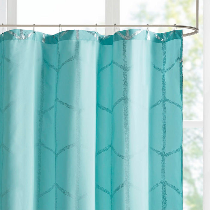 Raina - Printed Metallic Shower Curtain - Aqua / Silver - Simple Home Plus