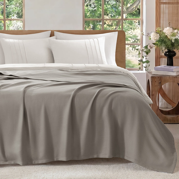 Egyptian Cotton - King 100% Certified Egyptian Cotton Blanket - Micro-Herringbone Gray
