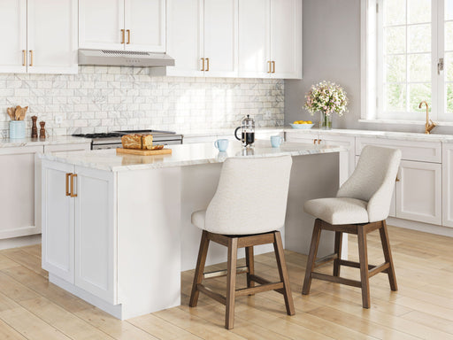 Cabalynn - Oatmeal / Light Brown - Upholstered Swivel Barstool (Set of 2) - Simple Home Plus