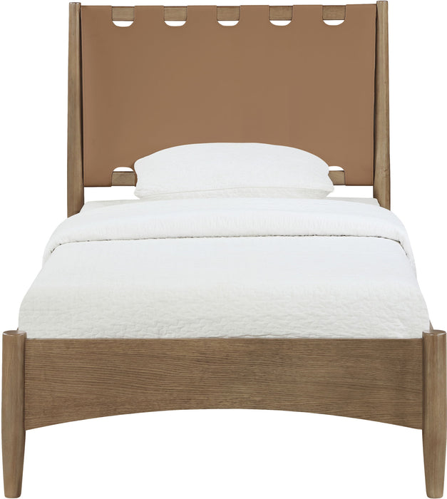 Santos - Vegan Leather Headboard And Wood Bed - Waxed Brown Frame - Simple Home Plus