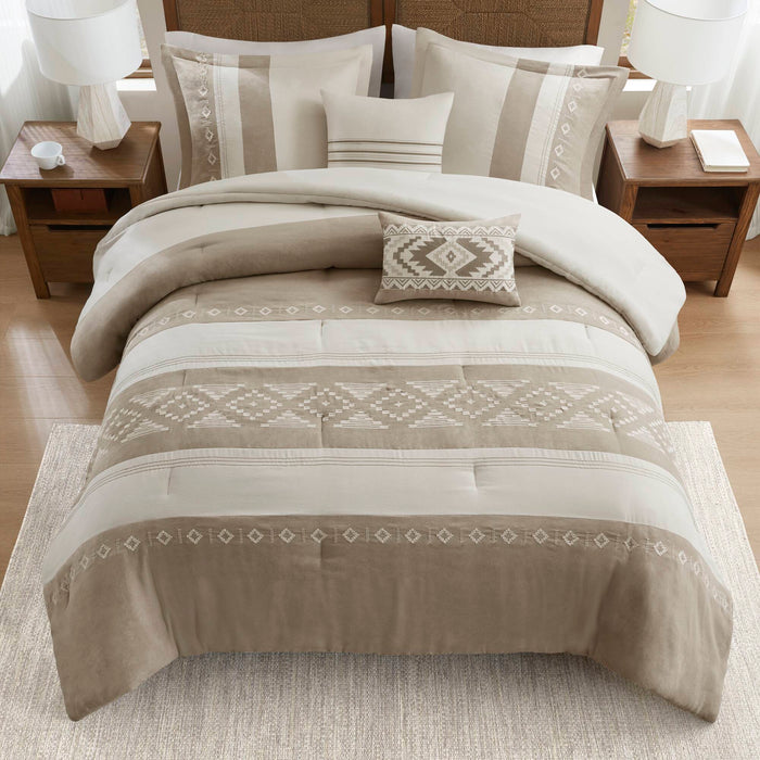 Sutherland - Full/Queen Comforter 5 Piece Set - Taupe - Simple Home Plus