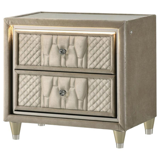 Lorient - 2-Drawer LED Nightstand With USB - Ivory And Camel - Simple Home Plus