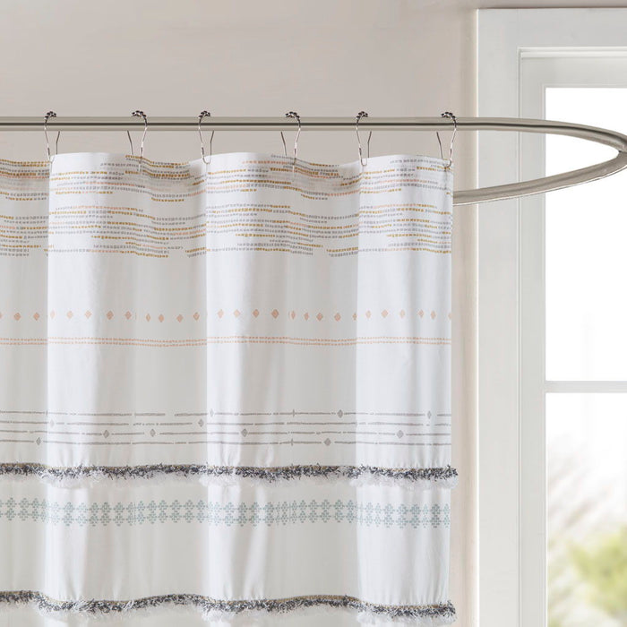 Nea - Printed Shower Curtain With Trims - Off White / Gray - Simple Home Plus