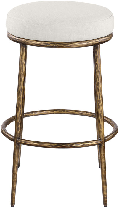 Ferro - Performance Fabric Upholstered Backless Bar Stool - Cream / Antique Brass - Simple Home Plus