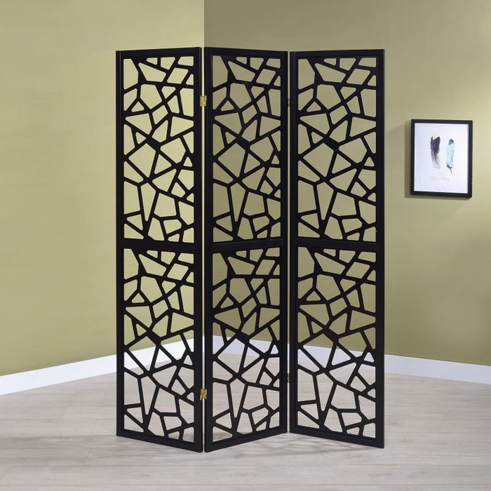 Nailan - 3-Panel Room Divider Folding Screen Open Mosaic - Black - Simple Home Plus