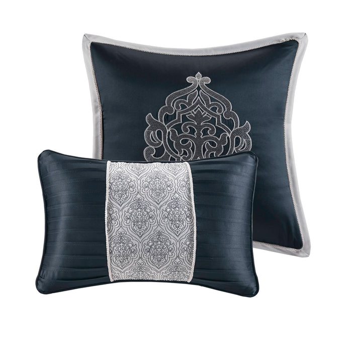 Odette - King 8 Piece Comforter Set - Navy - Simple Home Plus