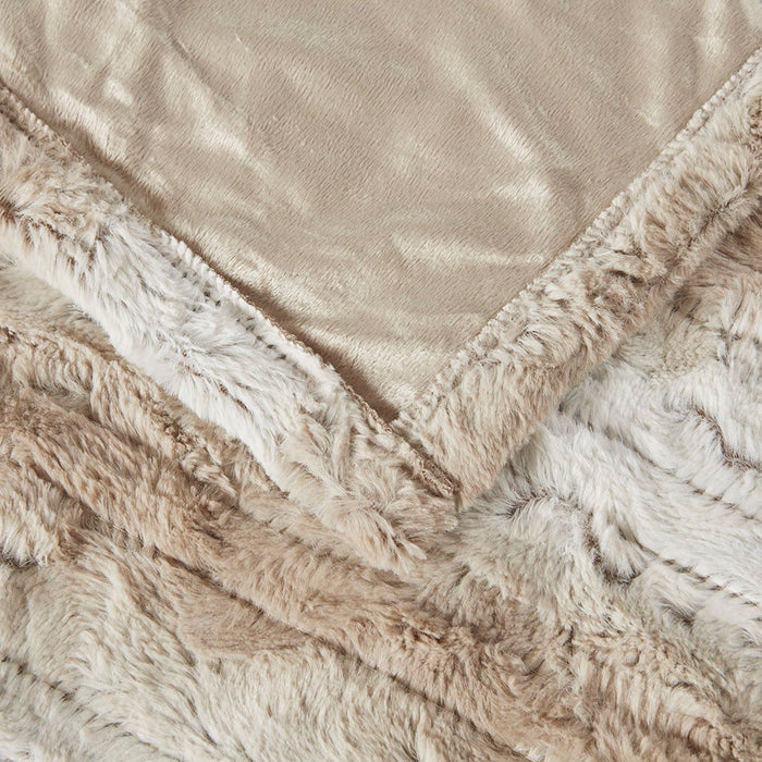 Zuri - Oversized Faux Fur Heated Throw - Sand - Simple Home Plus