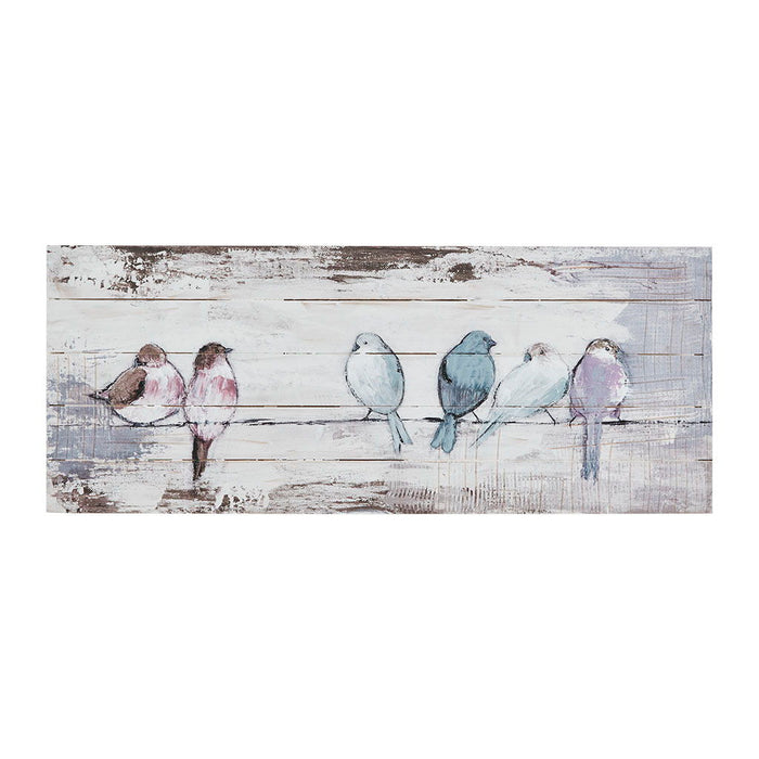 Perched Birds - Hand Painted Plank - White / Gray - Simple Home Plus
