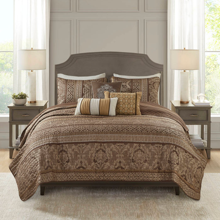 Bellagio - 6 Piece Reversible Coverlet Set - Brown / Gold - Simple Home Plus